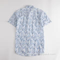 Men's Short Sleeve Blue Flowers Print Casual Shirts